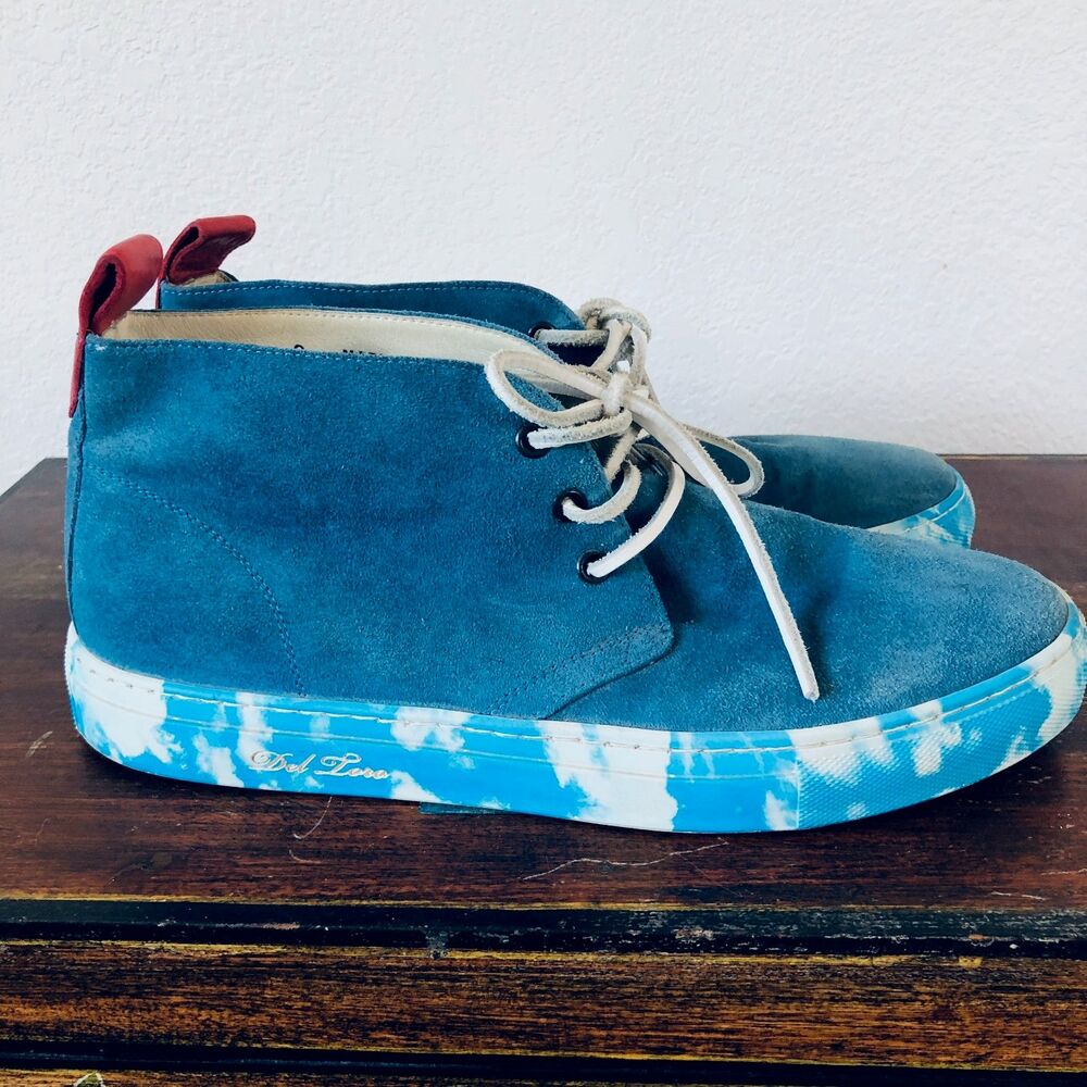 Del Toro Blue Suede Alto Chukka Men's Sneakers Cloud print Sole ItalyRare Size 9